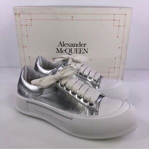 Alexander Mcqueen Men’s White Metallic Sneaker Shoes $540 Size US 9/EU 42